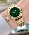 Kadranı Yeşil Kordonu Gold Renk Kadın Kol Saati ve Bileklik