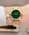 Kadranı Yeşil Kordonu Gold Renk Kadın Kol Saati ve Bileklik