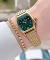Kadranı Yeşil Kordonu Gold Renk Kadın Kol Saati ve Bileklik