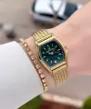 Kadranı Yeşil Kordonu Gold Renk Kadın Kol Saati ve Bileklik