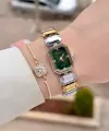 Kadranı Yeşil Kordonu Gold Gümüş Renk Kadın Kol Saati ve Bileklik
