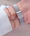 Rose Gümüş Renk Kadın Kol Saati ve Bileklik