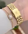 Gold Renk 36 Mm Kadın Kol Saati ve Bileklik