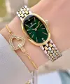 Kadranı Yeşil Kordonu Gold Gümüş Renk Kadın Kol Saati ve Bileklik