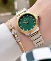 Kadranı Yeşil Kordonu Gold Gümüş Renk 30 Mm Kadın Kol Saati ve Bileklik