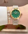 Kadranı Yeşil Kordonu Gold Gümüş Renk 30 Mm Kadın Kol Saati ve Bileklik