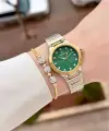 Kadranı Yeşil Kordonu Gold Gümüş Renk 30 Mm Kadın Kol Saati ve Bileklik