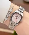 Kadranı Pembe Kordonu Gümüş Renk Kadın Kol Saati ve Bileklik