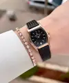 Kasası Rose Kordonu Siyah Renk Kadın Kol Saati ve Bileklik