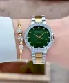 Kadranı Yeşil Kordonu Gold Gümüş Renk Kadın Kol Saati ve Bileklik