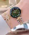 Kadranı Yeşil Kordonu Gold Gümüş Renk 30 Mm Kadın Kol Saati ve Bileklik