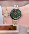 Kadranı Yeşil Kordonu Gold Gümüş Renk 30 Mm Kadın Kol Saati ve Bileklik