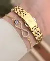 Gold Renk Hediye Paketli Kadın Kol Saati ve Bileklik