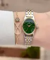 Gold Gümüş Yeşil Renk Hediye Paketli Kadın Kol Saati ve Bileklik