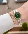 Gold Gümüş Yeşil Renk Hediye Paketli Kadın Kol Saati ve Bileklik