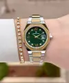 Gold Gümüş Yeşil Renk Hediye Paketli 30 Mm Kadın Kol Saati ve Bileklik