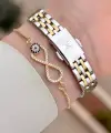 Gold Gümüş Renk Hediye Paketli Kadın Kol Saati ve Bileklik