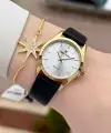 Kasası Gold Kordonu Siyah Renk Hediye Paketli Kadın Kol Saati ve Bileklik