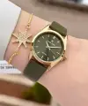 Kasası Gold Kordonu Yeşil Renk Hediye Paketli Kadın Kol Saati ve Bileklik