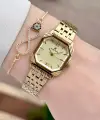 Kadranı Sarı Kordonu Gold Renk Hediye Paketli 23 Mm Kare Kadın Kol Saati ve Bileklik