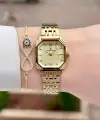 Kadranı Sarı Kordonu Gold Renk Hediye Paketli 23 Mm Kare Kadın Kol Saati ve Bileklik