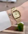 Kadranı Sarı Kordonu Gold Renk Hediye Paketli 23 Mm Kare Kadın Kol Saati ve Bileklik