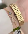 Gold Hediye Paketli 23 Mm Kare Kadın Kol Saati ve Bileklik