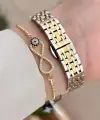 Gold Gümüş Renk Hediye Paketli 23 Mm Kare Kadın Kol Saati ve Bileklik