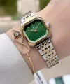Gold Gümüş Yeşil Renk Hediye Paketli 23 Mm Kare Kadın Kol Saati ve Bileklik