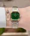 Gold Gümüş Yeşil Renk Hediye Paketli 23 Mm Kare Kadın Kol Saati ve Bileklik