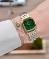 Gold Gümüş Yeşil Renk Hediye Paketli 23 Mm Kare Kadın Kol Saati ve Bileklik