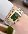 Kadranı Yeşil Kodronu Gold Gümüş Renk 22 Mm Kadın Kol Saati ve Bileklik
