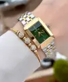 Kadranı Yeşil Kodronu Gold Gümüş Renk 22 Mm Kadın Kol Saati ve Bileklik