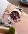 Kadranı Kahverengi Kodronu Rose Gümüş Renk 30 Mm Kadın Kol Saati ve Bileklik