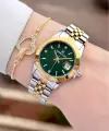 Kadranı Yeşil Kodronu Gold Gümüş Renk 30 Mm Kadın Kol Saati ve Bileklik