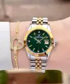Kadranı Yeşil Kodronu Gold Gümüş Renk 30 Mm Kadın Kol Saati ve Bileklik