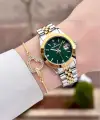 Kadranı Yeşil Kodronu Gold Gümüş Renk 30 Mm Kadın Kol Saati ve Bileklik