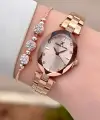 Rose Renk Kadın Kol Saati Ve Bileklik