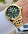 Kadranı Yeşil Kordonu Gold Renk Hediye Paketli Erkek Kol Saati