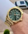 Kadranı Yeşil Kordonu Gold Renk Hediye Paketli Erkek Kol Saati
