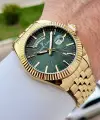 Kadranı Yeşil Kordonu Gold Renk Hediye Paketli Erkek Kol Saati