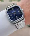 Kadranı Lacivert Kordonu Gümüş Renk Erkek Kol Saati