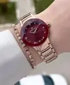 Kadranı Bordo Kodronu Rose Renk 30 Mm Kadın Kol Saati ve Hediye Bileklik