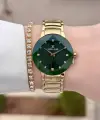 Kadranı Yeşil Kodronu Gold Renk 30 Mm Kadın Kol Saati ve Hediye Bileklik