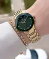 Kadranı Yeşil Kodronu Gold Renk 30 Mm Kadın Kol Saati ve Hediye Bileklik
