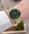 Kadranı Yeşil Kodronu Gold Renk 30 Mm Kadın Kol Saati ve Hediye Bileklik