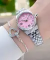 Kadranı Pembe Kordonu Gümüş Renk Kadın Kol Saati