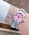 Kadranı Pembe Kordonu Gümüş Renk Kadın Kol Saati
