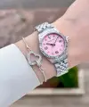 Kadranı Pembe Kordonu Gümüş Renk Kadın Kol Saati