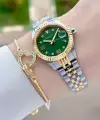 Kadranı Yeşil Kordonu Gold Gümüş Renk Kadın Kol Saati